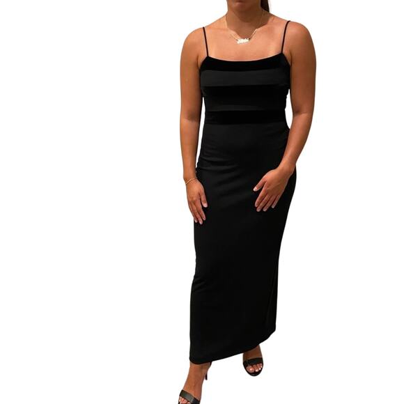 Rampage Full Length Dress Black Velvet Sheer Striped Formal Gown Size 4 - Picture 3 of 15